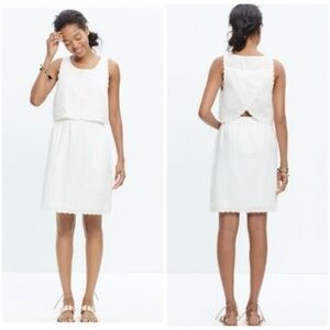NWT Madewell Linen Cotton Eyelet Lace Open Back Dress 14 White Cottagecore